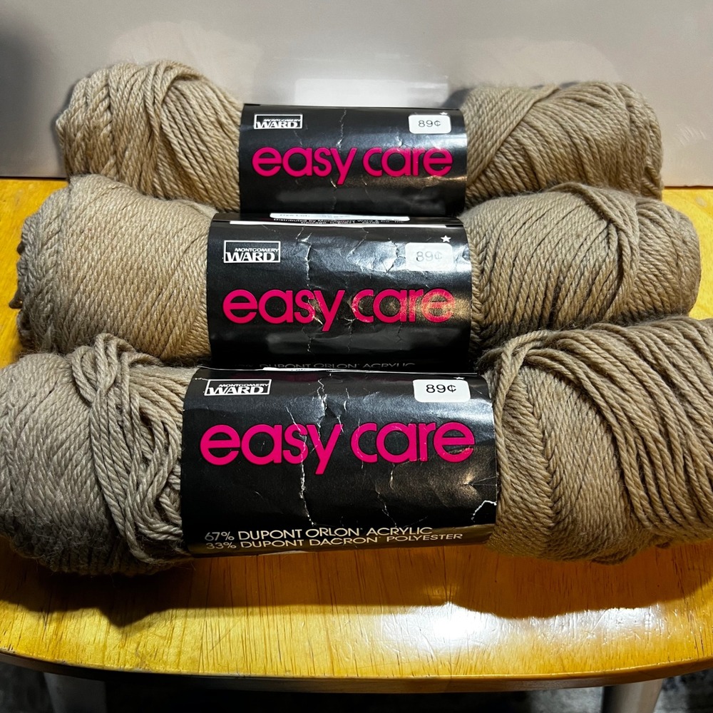 Montgomery Ward 12oz Easy Care Yarn Tan Vintage Acrylic Blend 3 Skeins